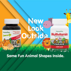 Close-up of cherry-flavored Animal Parade chewables shaped like animals