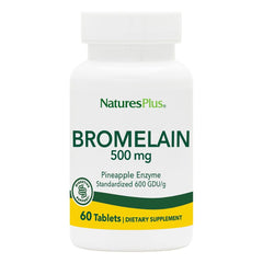 Front view of Natures Plus Bromelain 500 mg bottle with 60 vegetarian tablets
