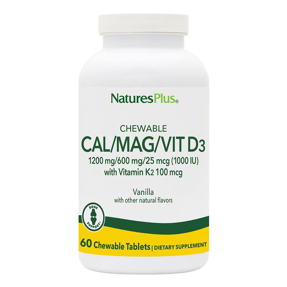 Natures Plus Cal/Mag/Vit D3 + K2 Vanilla chewables front view