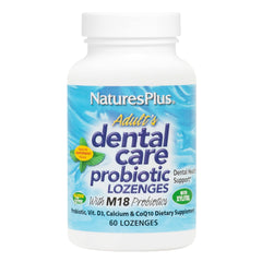 Front packaging of Natures Plus Dental Care Probiotic Peppermint Lozenges