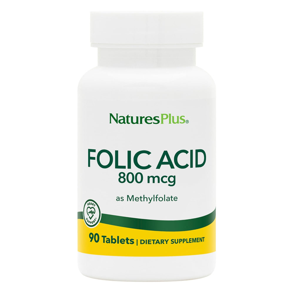 Nature's Plus Folic Acid Hearts bottle with 800 mcg methylfolate 90 vegan tablets