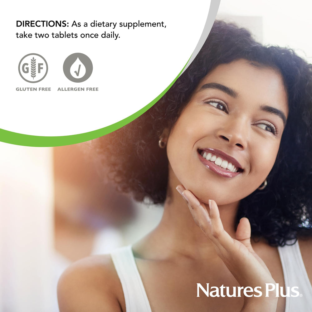 Packaging and serving information for Nature's Plus Hair, Skin & Nails (30 servings)