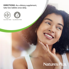 Packaging and serving information for Nature's Plus Hair, Skin & Nails (30 servings)