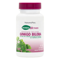 Natures Plus Herbal Actives Ginkgo Biloba bottle label with extended release 120 mg