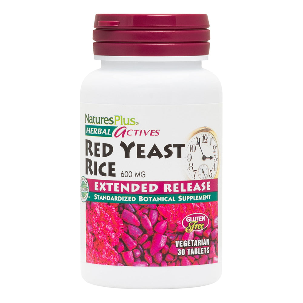 Bottle label for Natures Plus Herbal Actives Red Yeast Rice Extended Release 600mg