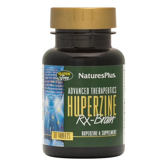 Front view of Natures Plus Huperzine Rx-Brain 50 mcg, 30 vegetarian tablets