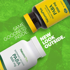 Close-up of PABA 1000 mg on the bottle label