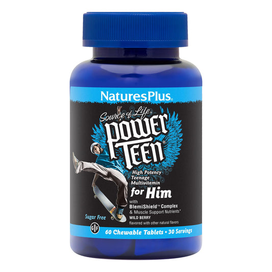 Natures Plus Power Teen for Him Wild Berry 60-count chewable tablets package