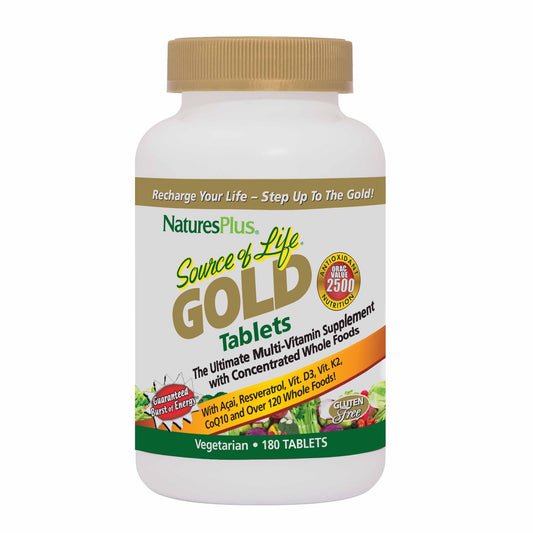 Front view of Natures Plus Source of Life Gold Multivitamin bottle