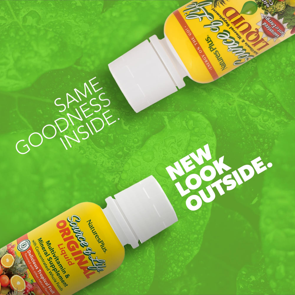 Bottle label for Source of Life Liquid Tropical Fruit 8 oz