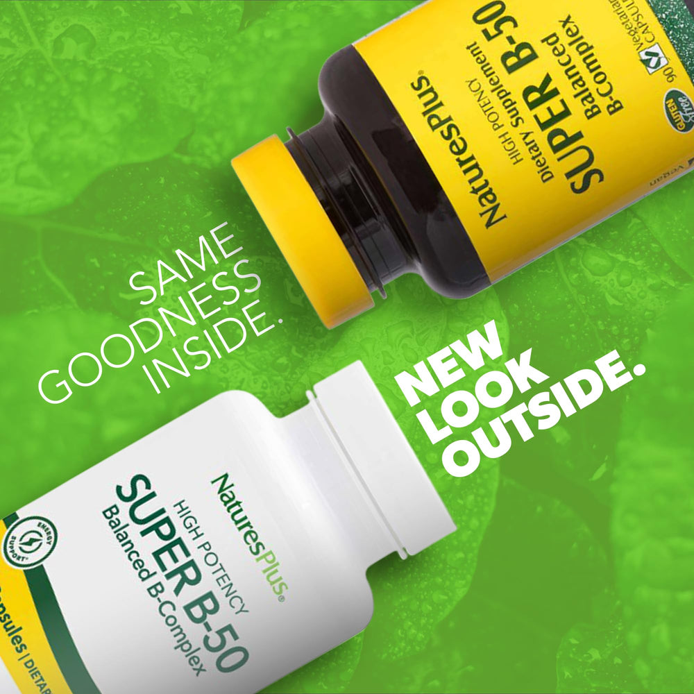 Close-up of product label featuring gluten-free and B complex vitamins