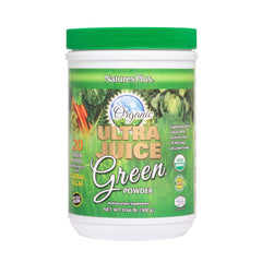 Front view of Natures Plus Ultra Juice Green Powder container
