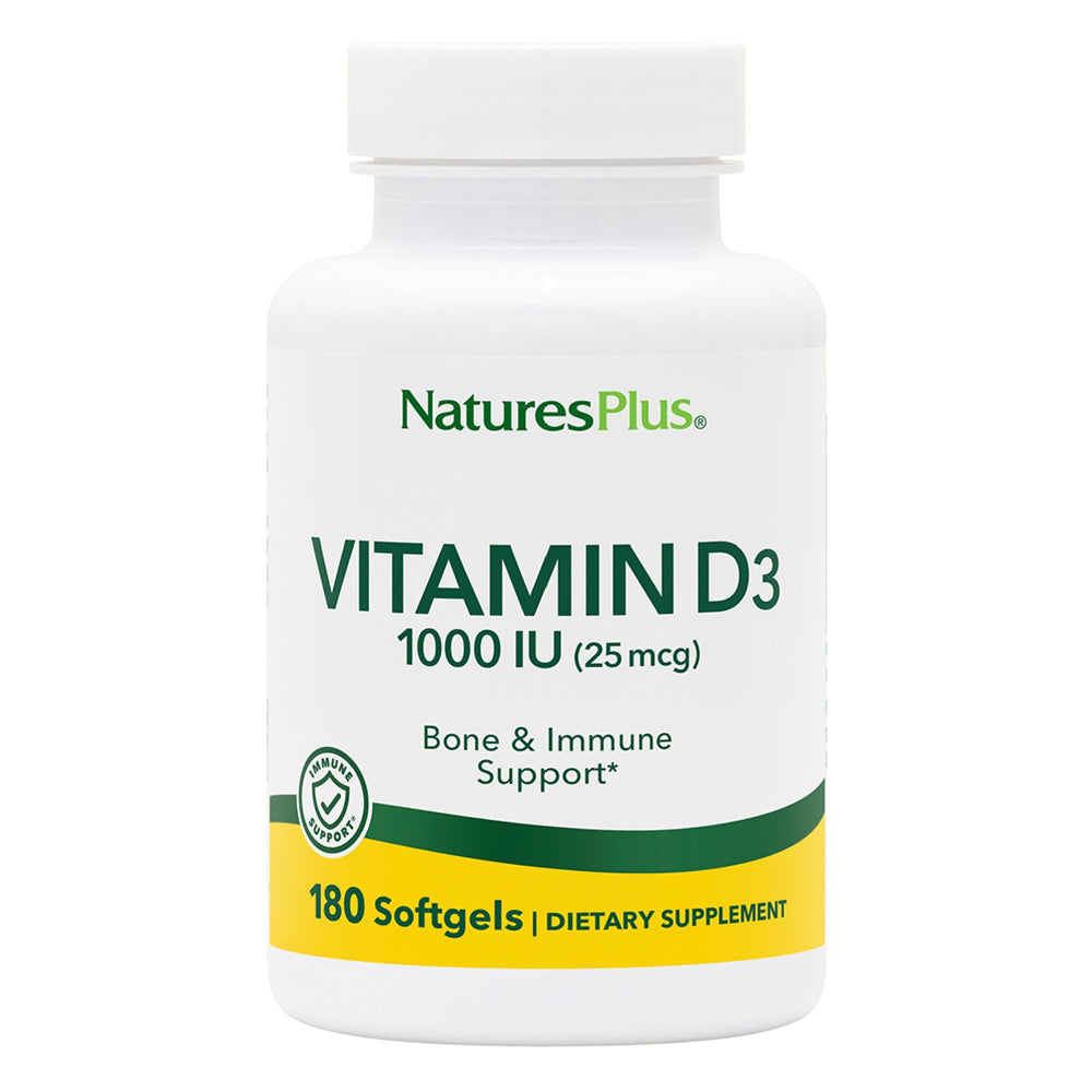 Front view of Nature's Plus Vitamin D3 1000 IU softgels bottle