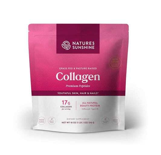 Front view of Nature's Sunshine Collagen Powder 18 oz bottle