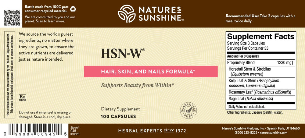 Front view of Nature's Sunshine HSN-W bottle