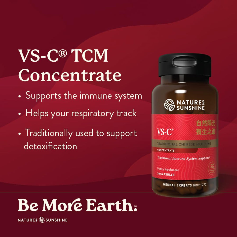 Nature's Sunshine VS-C TCM concentrate bottle label highlights traditional herbs for immune balance