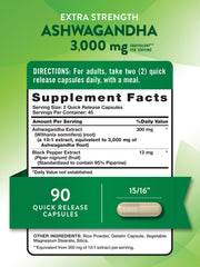 Close-up of Nature's Truth Ashwagandha Capsules bottle showing 3000mg per serving