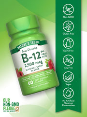 Ingredients label showing 2,500 mcg B-12 and 400 mcg folic acid