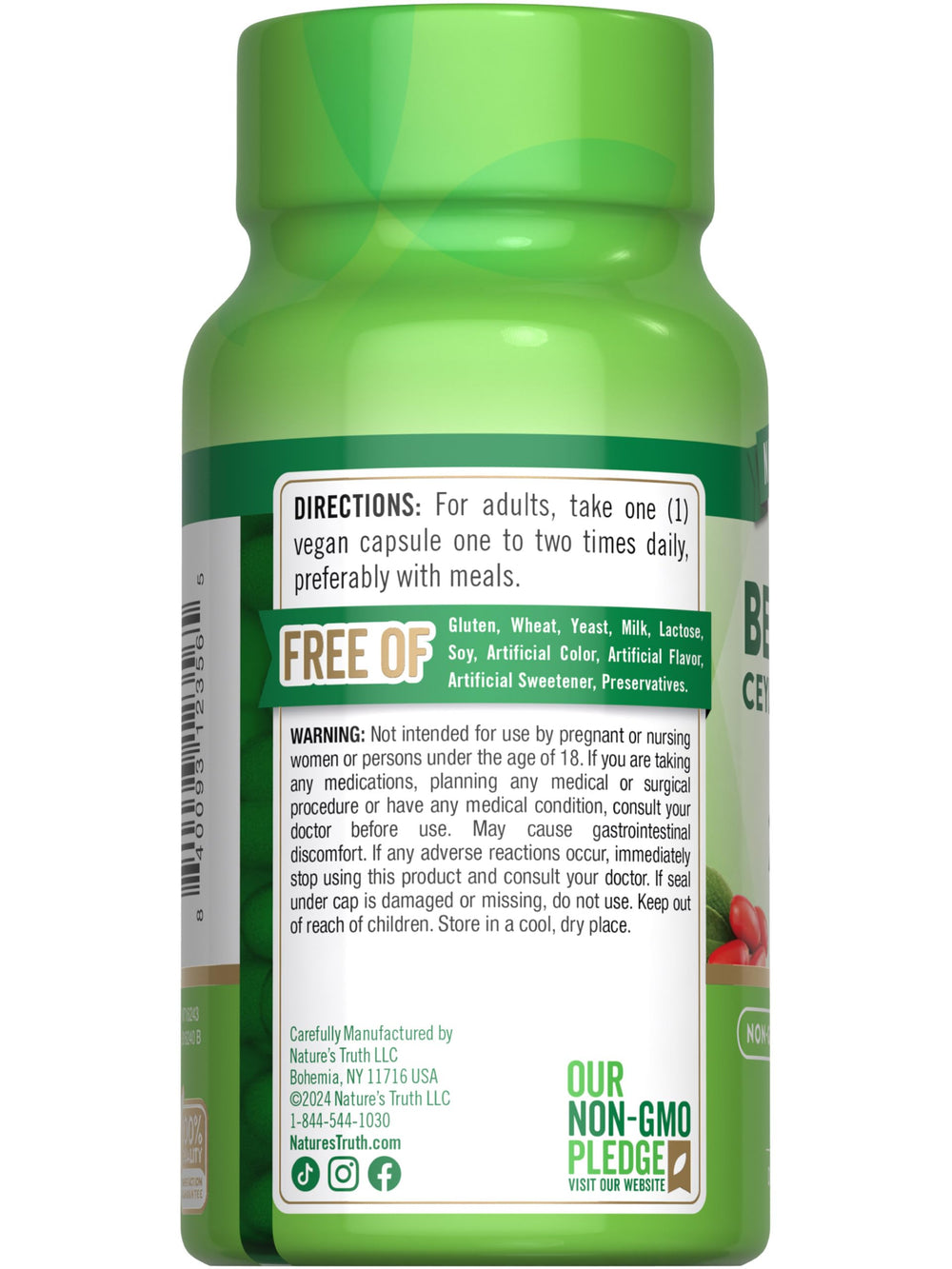 Supplement facts panel and certifications