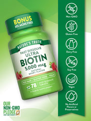 Close-up of Nature's Truth Biotin 5000mcg label