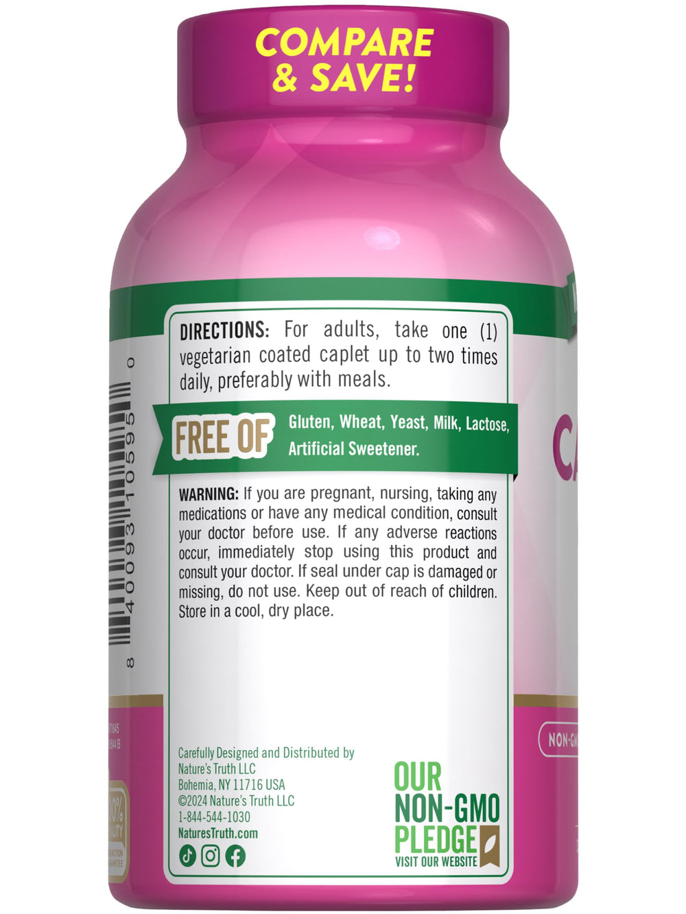 Supplement facts panel on bottle