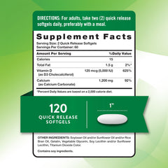 Bottle of Nature's Truth calcium and vitamin D3 120 softgels side view