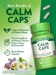 Ingredients include passion flower and chamomile for Calm Caps