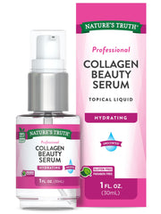 Nature's Truth Collagen Beauty Serum bottle close-up, unscented and hydrating.