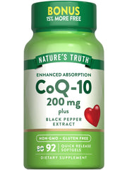 Front view of Nature's Truth CoQ10 200 mg softgels bottle and label