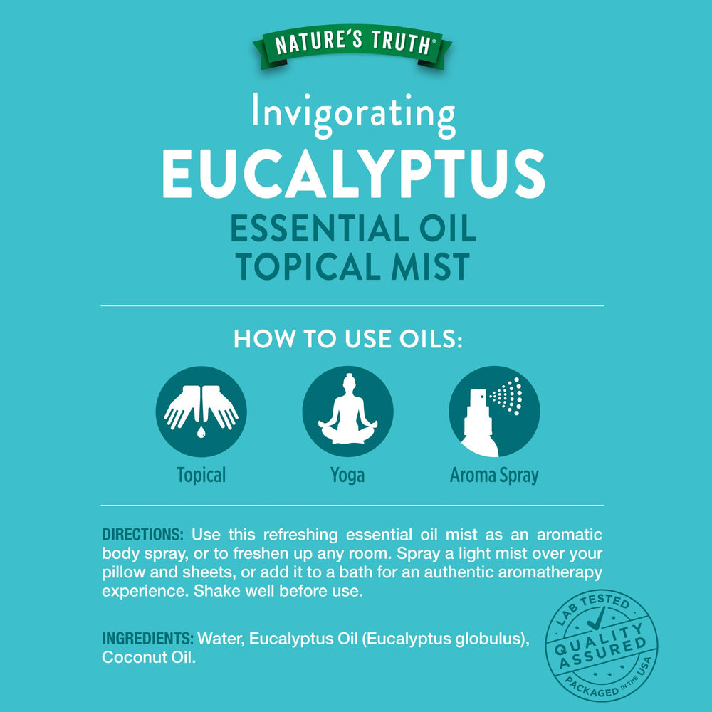 Close-up of eucalyptus mist spray bottle label
