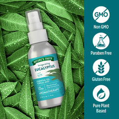 Back of Nature's Truth eucalyptus mist spray bottle showing ingredients