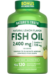Nature's Truth Fish Oil 2400mg bottle with lemon-flavored softgels
