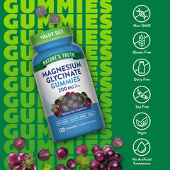 Nutrition facts panel for Nature's Truth magnesium glycinate gummies