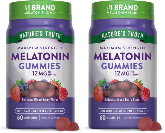 Front view of Nature's Truth Melatonin Gummies 12mg Mixed Berry Pack 2