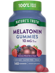 Nature's Truth Melatonin Gummies bottle label - 10 mg Berry Flavor, 140 count