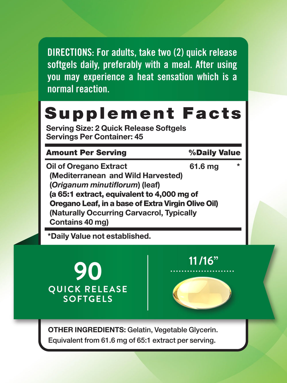 Nature's Truth Oregano Oil Softgels bottle back with supplement facts