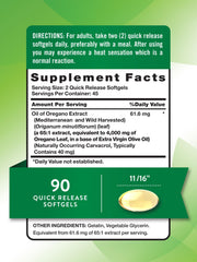 Nature's Truth Oregano Oil Softgels bottle back with supplement facts