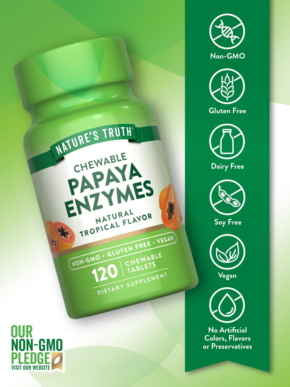 Close-up of a single papaya enzyme chewable tablet