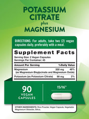 Supplement facts panel for Nature's Truth Potassium Citrate Magnesium Capsules
