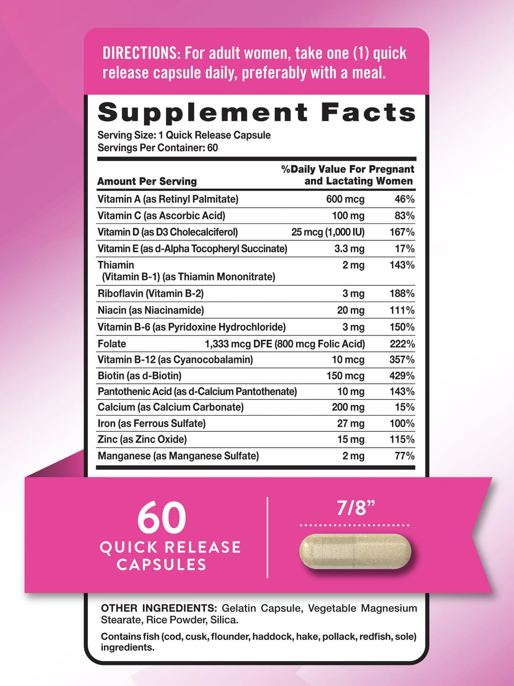 Close-up of a single prenatal vitamin capsule