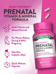 Front view of Nature's Truth prenatal vitamins bottle
