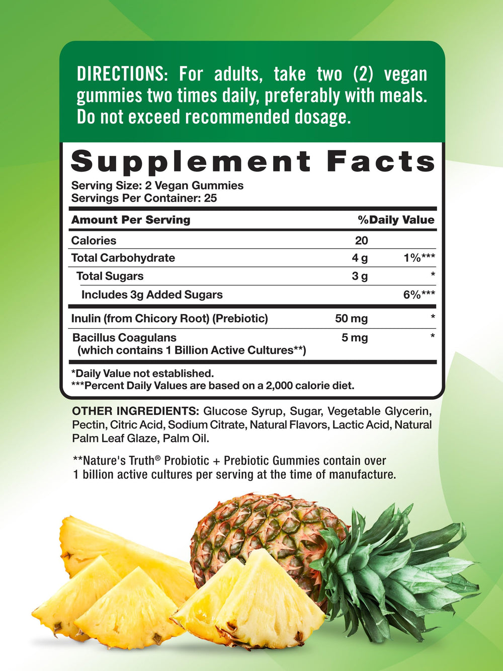 Nature's Truth Probiotic Gummies label and nutrition information Pack of 2