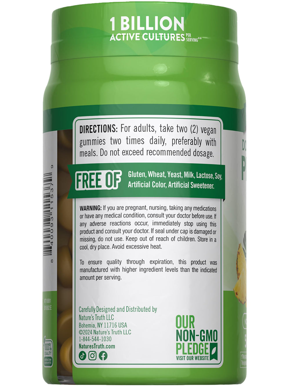 Back view of Nature's Truth Probiotic Gummies Pack of 2 packaging