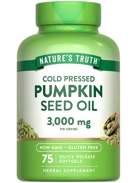 Front view of Nature's Truth Pumpkin Seed Oil bottle