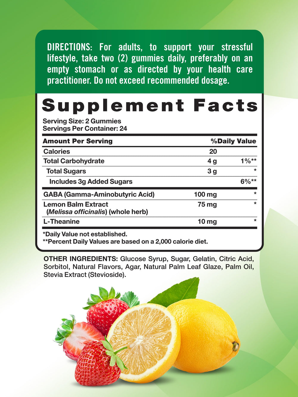Gluten-free and Non-GMO certification on Nature's Truth Stress Relief Gummies packaging