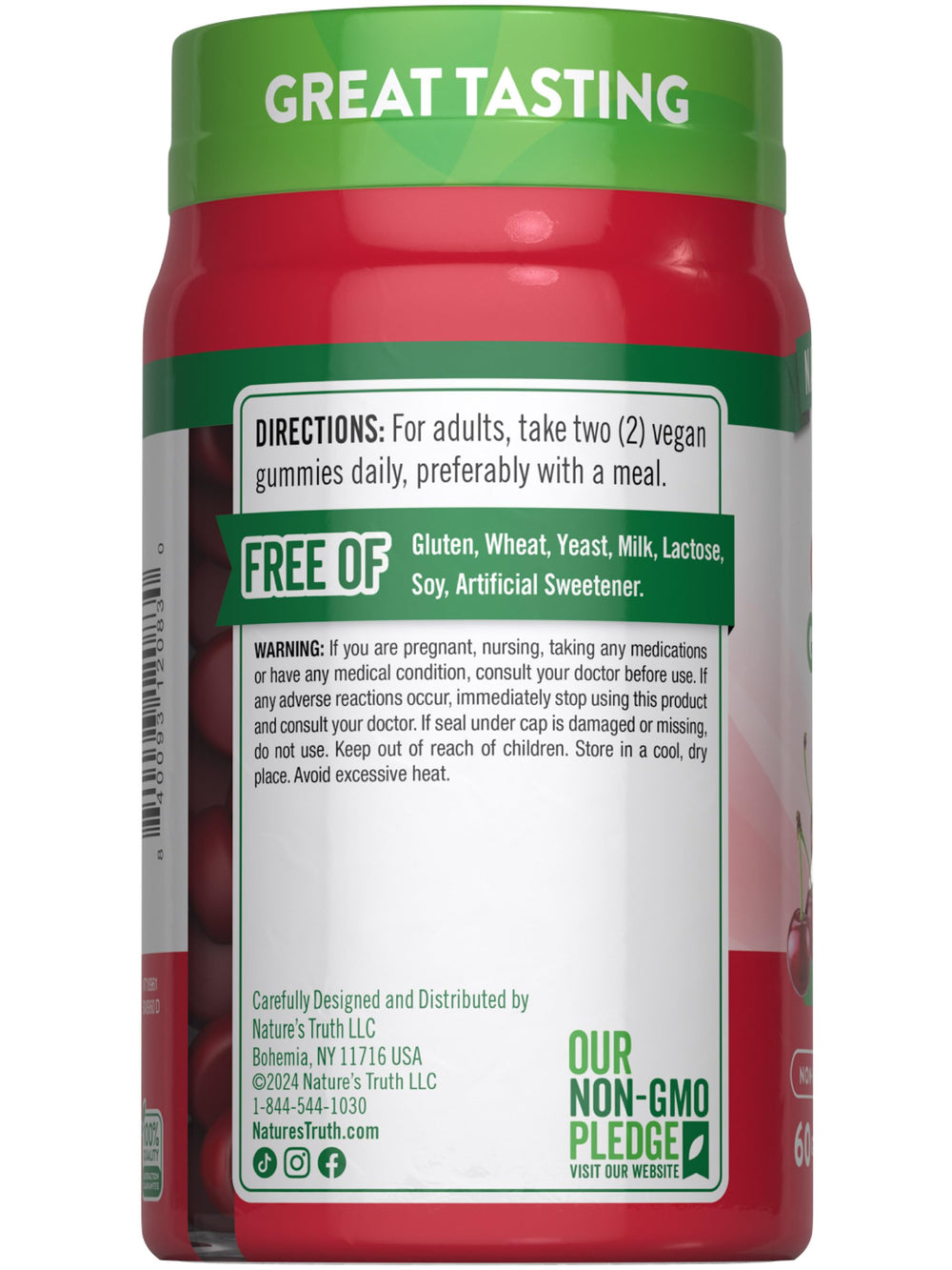 Nutrition facts label for Nature's Truth Tart Cherry Gummies