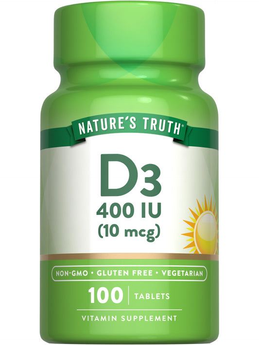 Nature's Truth Vitamin D3 400 IU bottle with 100 vegetarian tablets front view