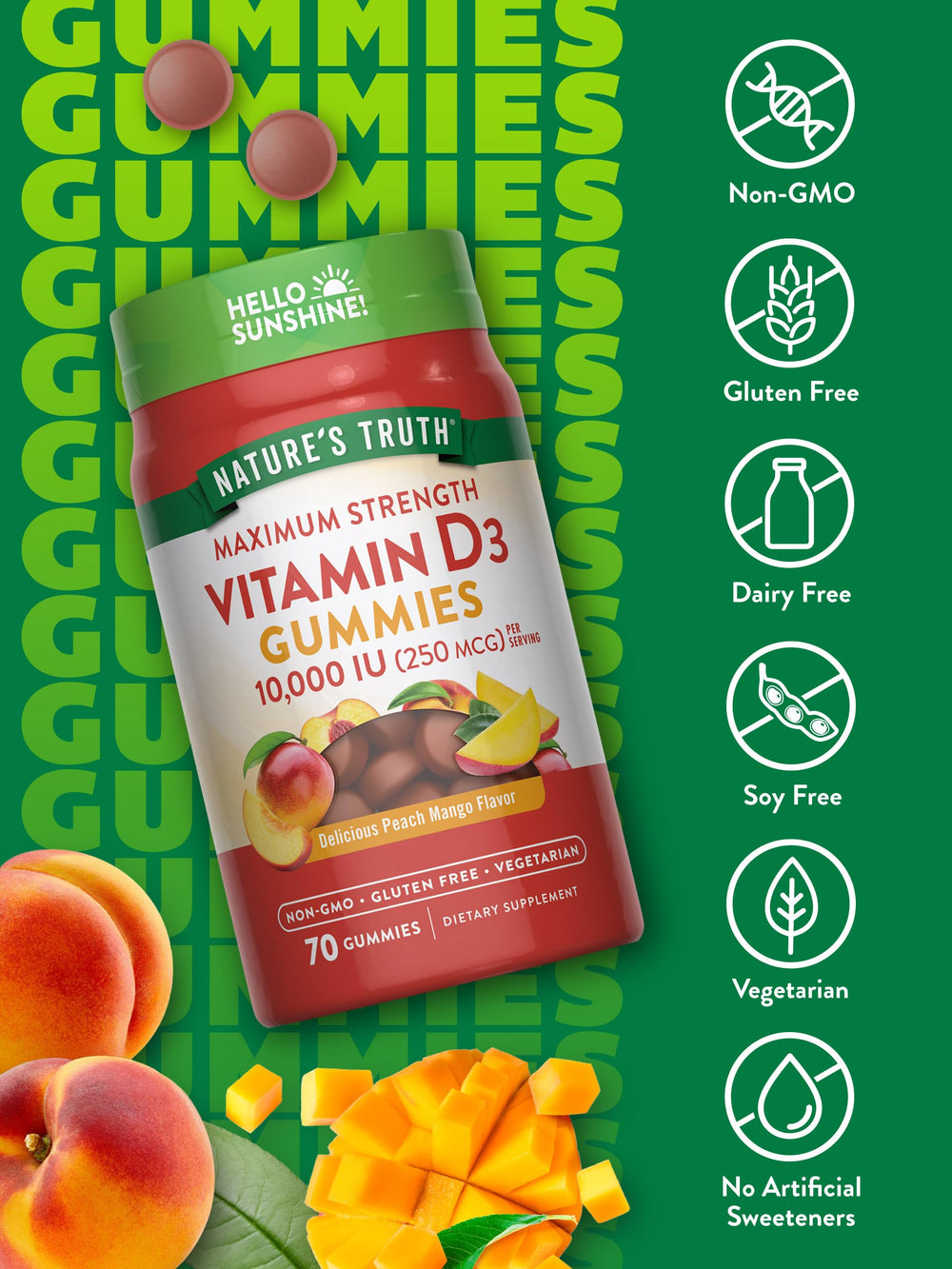 Back view showing supplement facts for Nature's Truth Vitamin D3 Gummies