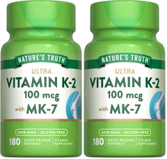 Nature's Truth Vitamin K2 MK-7 100 mcg 180-softgel bottle - pack of 2