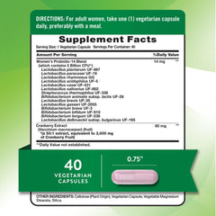 Probiotic bottle highlighting cranberry for women
